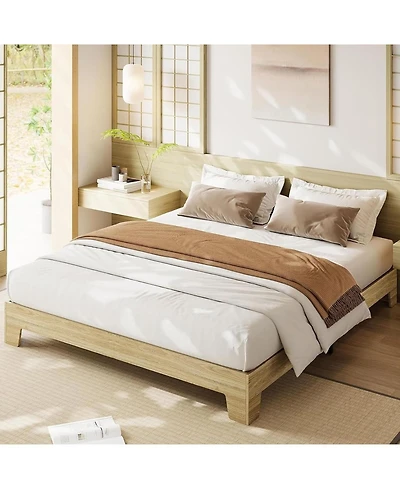 gaomon Bed Frame, Wooden Platform Minimalist with Wood Slats Support, Underbed Space for Storage, No Box Spring Required