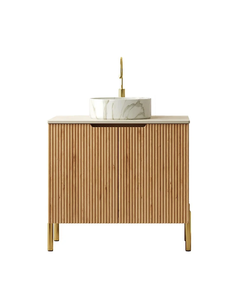 Sillysis Freestanding Bathroom Vanity with Sink, Sintered Stone Countertop, Soft Close Double Doors, Large Storage Cabinet