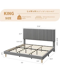 gaomon King Bed Frame with Adjustable Headboard, Velvet Upholstered Platform King Size Bed Frame, Vertical Channel Tufted