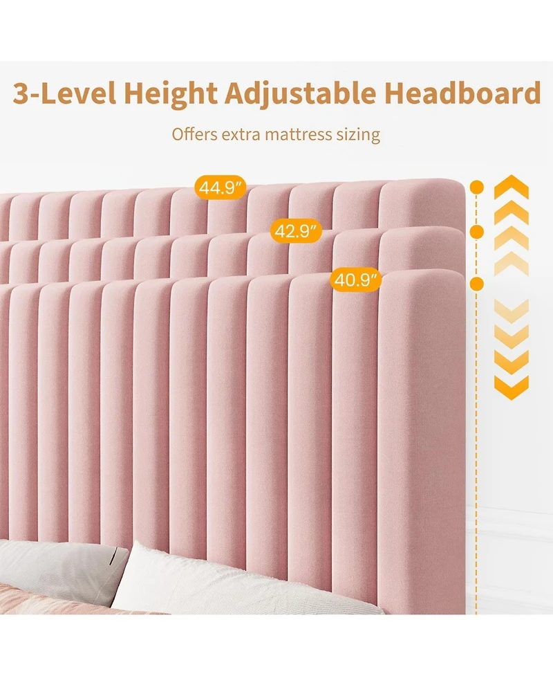 gaomon Twin Bed Frame with Adjustable Headboard, Velvet Upholstered Platform Bed Frame Twin Size, Vertical Channel Tufted, Strong Wooden Slats