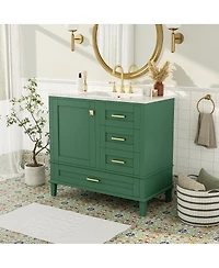 Sillysis Bathroom Vanity with Ceramic Sink, Solid Pine Frame, Soft Close Drawers & Door for Small Spaces