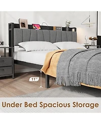 gaomon Bed Frame with Storage Headboard, Industrial Platform Bed with 2 Large Drawers and Charging Station