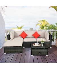 Gymax 5PCS Rattan Sectional Sofa Set Patio Furniture Set w/ Cushion Pillow