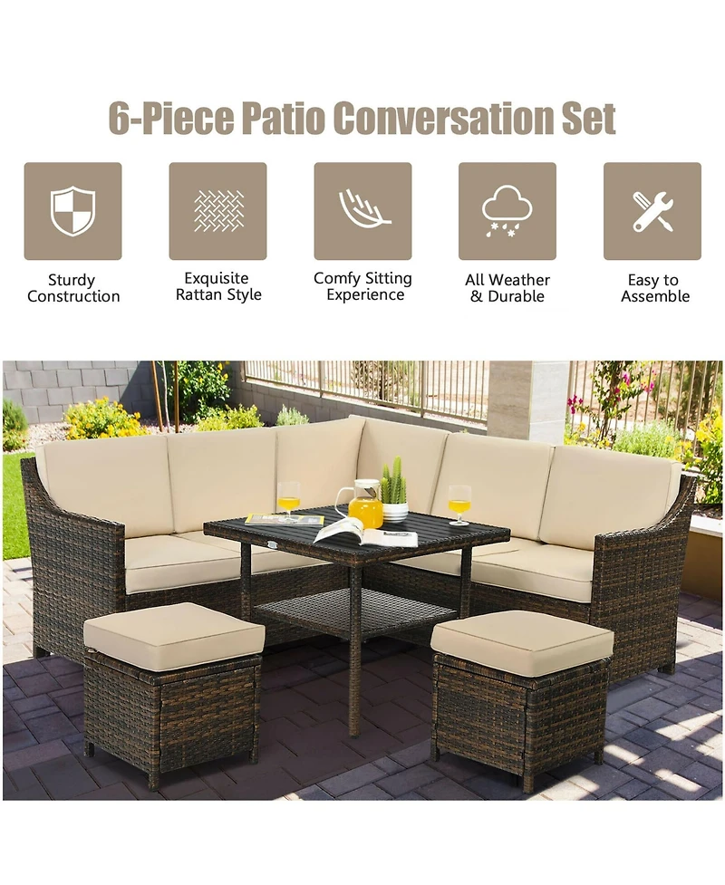 Gymax 6PCS Rattan Patio Sectional Sofa Set Cushioned Conversation Furniture Set