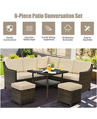 Gymax 6PCS Rattan Patio Sectional Sofa Set Cushioned Conversation Furniture Set