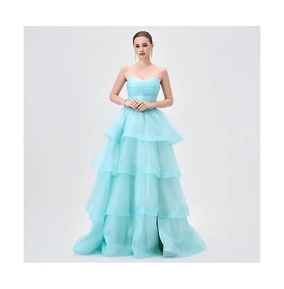 Bariano Women's Tiff Strapless Tiered Ball Gown