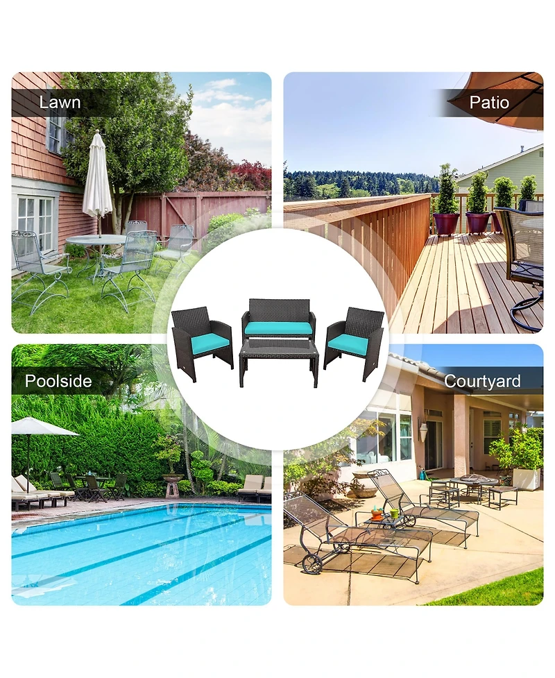 Gymax 8PCS Patio Conversation Set Outdoor Rattan Furniture Set w/ Cushions