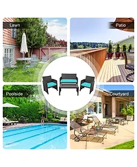 Gymax 8PCS Patio Conversation Set Outdoor Rattan Furniture Set w/ Cushions