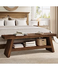 Tribesigns 2-Tier Solid Wood Entryway Bench, Hallway Foyer Seating with Open Shelves, Wooden Shoe Bench Indoor