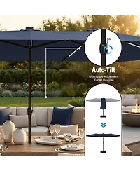 Homsee 15 ft. Double Sided Umbrella Outdoor Patio Umbrella with 12 Led Solar Strips, Base and Sand Bag