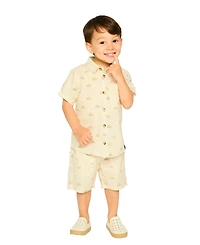 Deux par Toddler Boys Poplin Shirt Beige Safari Print