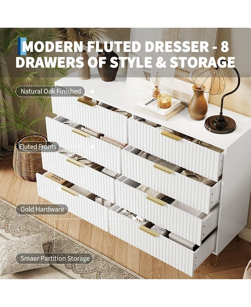 gaomon Fluted 8-Drawer Dresser for Bedroom, Wide Modern Wooden Chest of Drawers