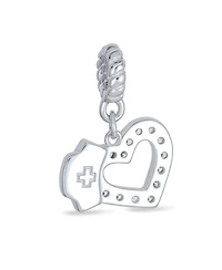 Bling Jewelry Heart Shape Rn Cap Nurse Dangle Bead Charm For Charm Bracelet .925 Sterling Silver
