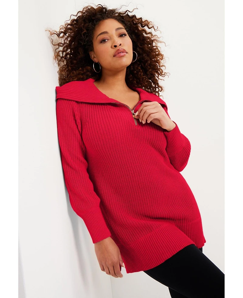 June + Vie Women's Plus Half-Zip Sweater