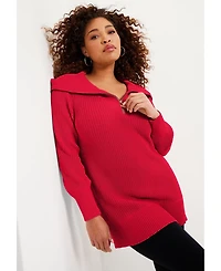 June + Vie Women's Plus Half-Zip Sweater