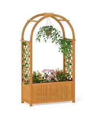 Gymax Wooden Raised Garden Bed w/ Lattice Trellis Arched Roof Liner Drainage Patio