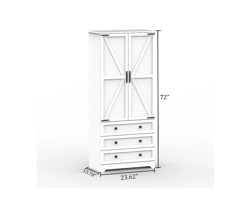 gaomon Farmhouse Kitchen Pantry Cabinet - 72" Tall Large Wood Kitchen Storage Cabinets with Adjustable Shelves & 2 Barn Doors & 3 Drawer