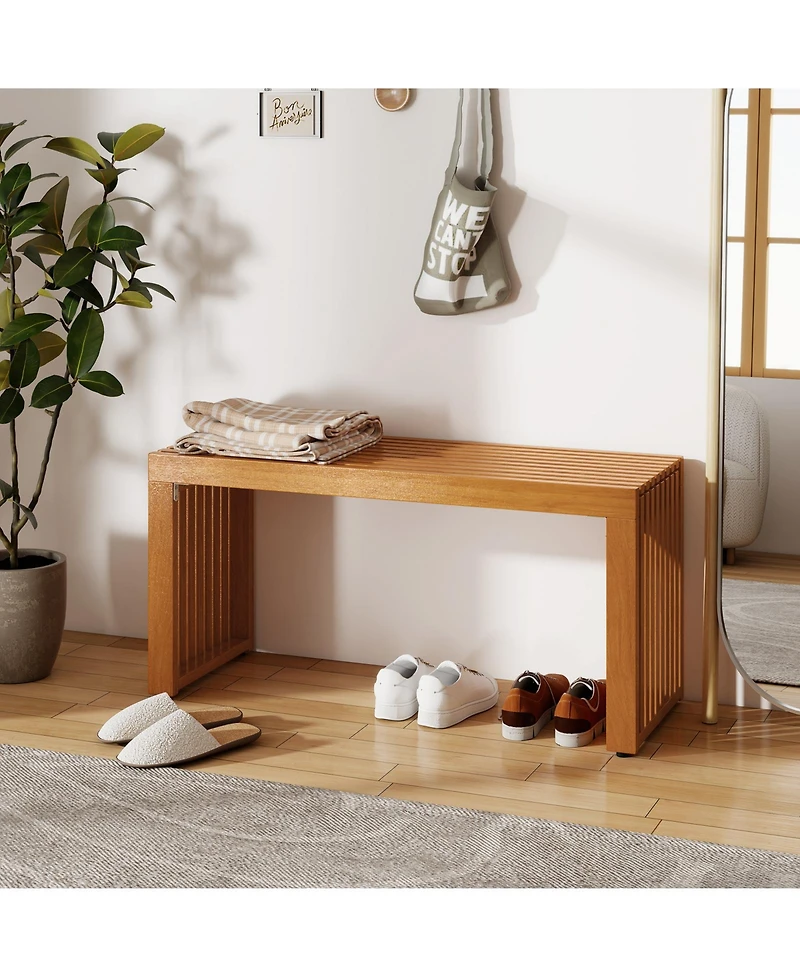 Gymax 2 Pcs 36 Inch Patio Bench All-Slat Acacia Wood Loveseat for 2 People 800 lbs Capacity