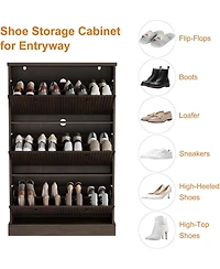 gaomon Shoe Cabinet with 3 Flip Drawers Modern Fluted Cabinet with Adjustable Shelves Freestanding Wooden Shoe Organizer for Entryway Hallway
