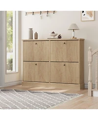 gaomon Shoe Cabinet with 4 Flip Drawers Freestanding Cabinet with Adjustable Shelves and Thicken Top Fluted Design Wooden Narrow Shoe Organizer