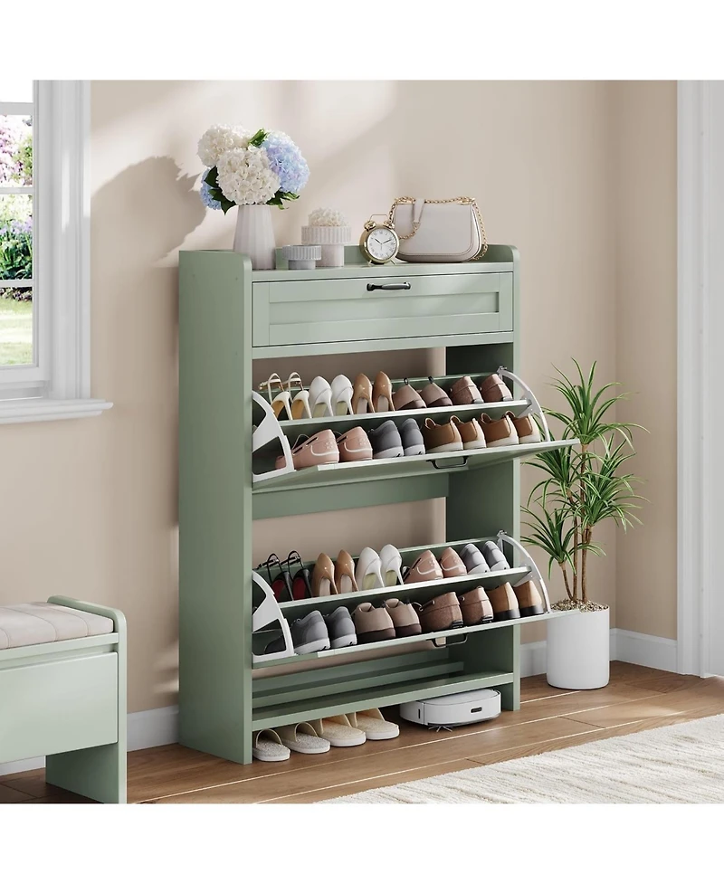 gaomon Shoe Cabinet with 2 Flip Drawers and 1 Top Drawer High-Gloss Painted Wood Shoe Organizer with Adjustable Shelves