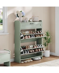gaomon Shoe Cabinet with 2 Flip Drawers and 1 Top Drawer High-Gloss Painted Wood Shoe Organizer with Adjustable Shelves