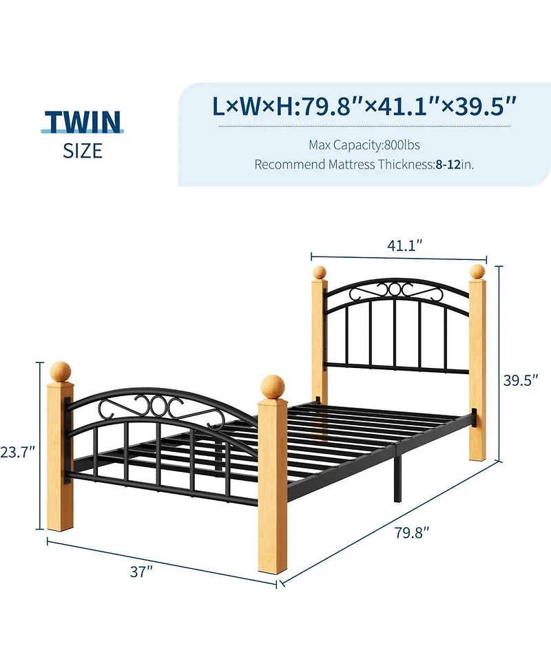 gaomon Twin Size Bed Frame with Headboard, Twin Platform Bed Frame Wooden Slat Support, No Box Spring Needed, Noise Free Sleep