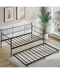 gaomon Metal Daybed with Trundle Bed, Modern Twin Sofa Bed Steel Slat Support, Space Saving Frame for Guest Room, Living Room