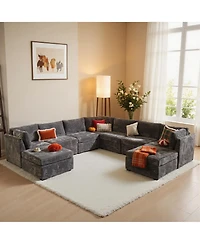 Xizzi 9-Piece Modular Sectional Sofa Couch with Chaise Ottomans, Comfy Plush Corduroy Cloud Couches, Modern Deep Seat Sofas Set for Living Room
