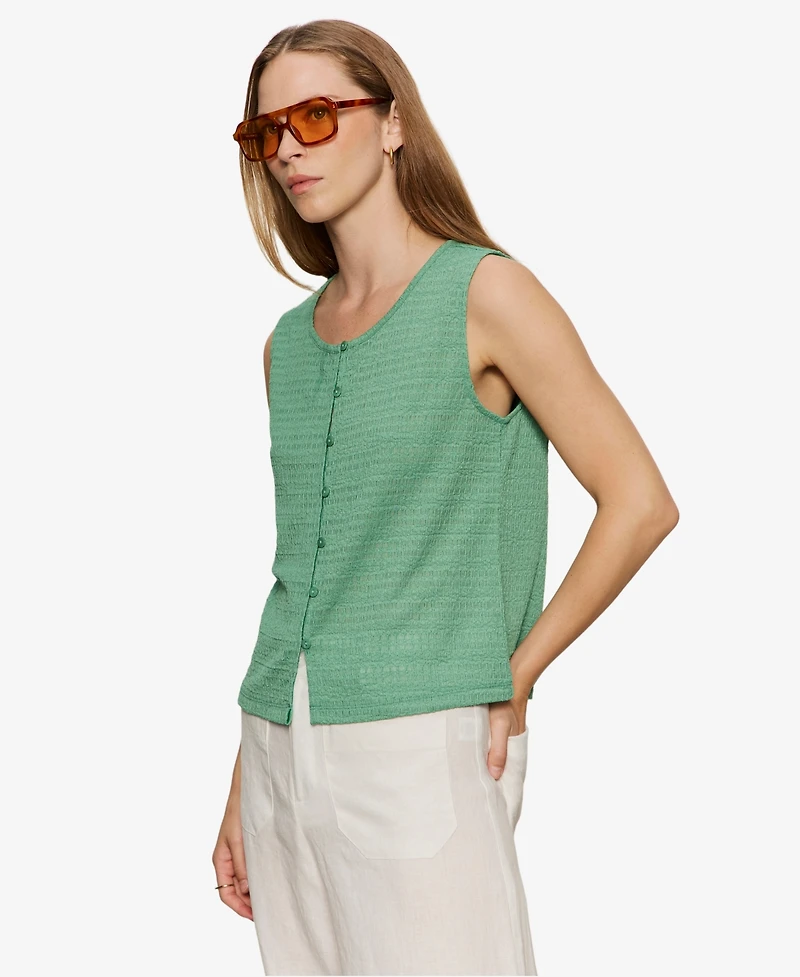 Sanctuary Women's Crewneck Button-Front Textured Top