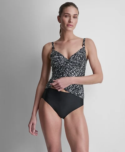 Dkny Women's O-Ring-Trim Crossover Ruched Tankini Top