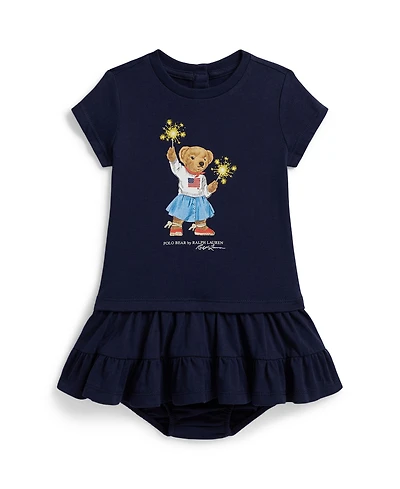 Polo Ralph Lauren Baby Girls' Short Sleeve Bear Tiered Dress and Bloomer 2-Piece Set