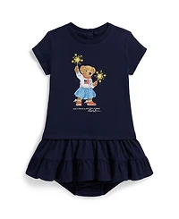Polo Ralph Lauren Baby Girls' Short Sleeve Bear Tiered Dress and Bloomer 2-Piece Set