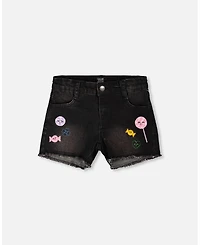 Deux par Deux Toddler Girls Embroidered Denim Shorts