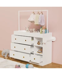 flynama Modern Baby Changing Table with Drying Rack 3 Deep Drawers and Storage Shelves Multi-Functional Nursery Dresse