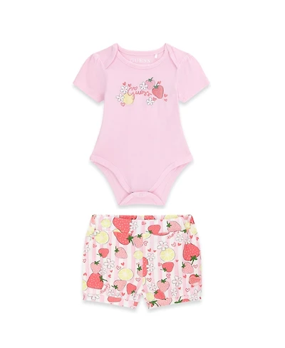 Guess Baby Girls' Stretch Jersey Short-Sleeve Bodysuit and Shorts, 2-Piece Set