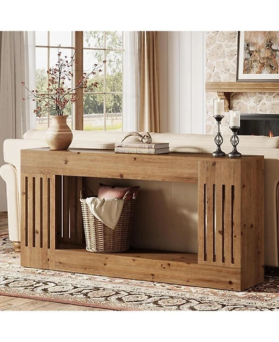 Tribesigns 63-Inch Sofa Table, Solid Wood, Vertical Stripe Legs