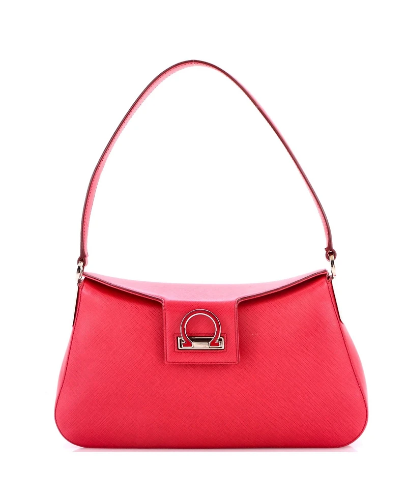 Pre-Owned Salvatore Ferragamo East West Trifolio Shoulder Bag Leather