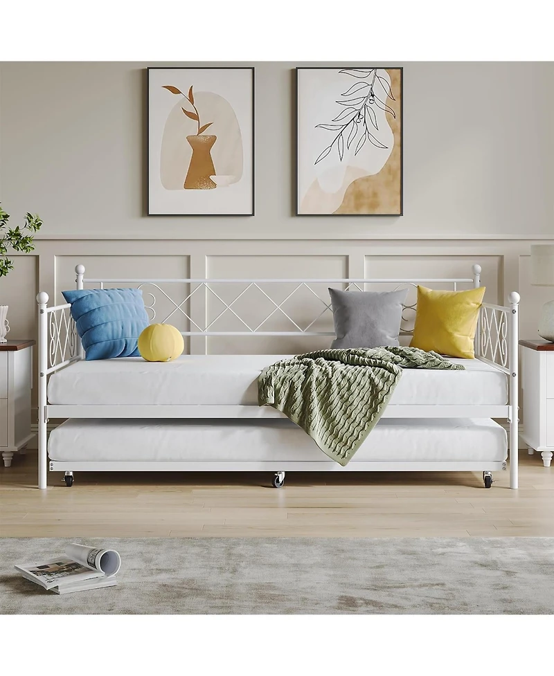 gaomon Daybed with Trundle Metal Twin Headboard Sofa Bed Metal Slats Bedroom Living Room Guest Room