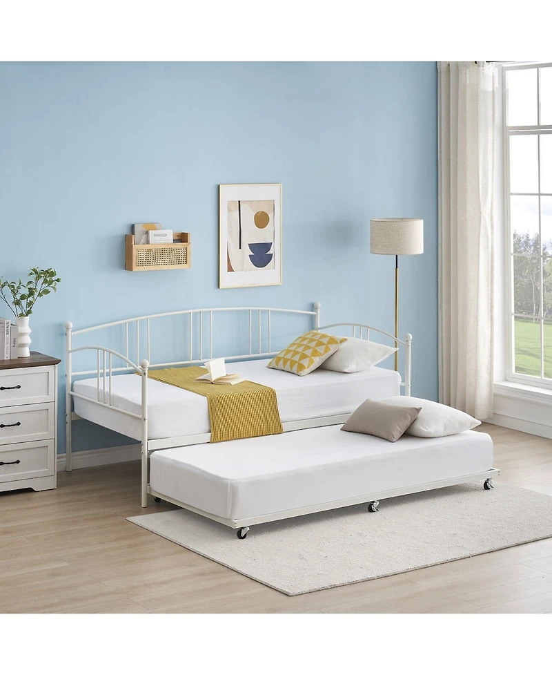 gaomon Daybed with Trundle Twin Arched Headboard Metal Day Bed Steel Slat Support SofaBed for Bedroom Living Room