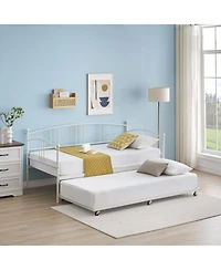 gaomon Daybed with Trundle Twin Arched Headboard Metal Day Bed Steel Slat Support SofaBed for Bedroom Living Room