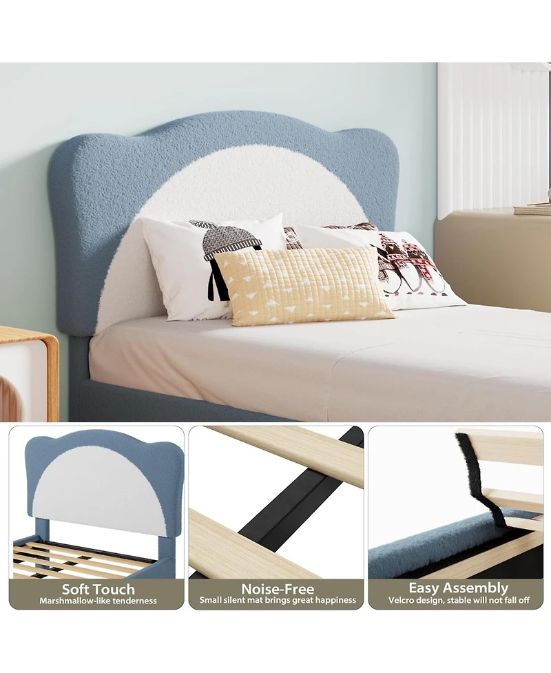 gaomon Full Upholstered Bed Frame Adjustable Scallop Headboard Velvet Princess Platform Wood Slats No Box Spring