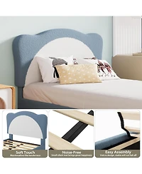 gaomon Full Upholstered Bed Frame Adjustable Scallop Headboard Velvet Princess Platform Wood Slats No Box Spring