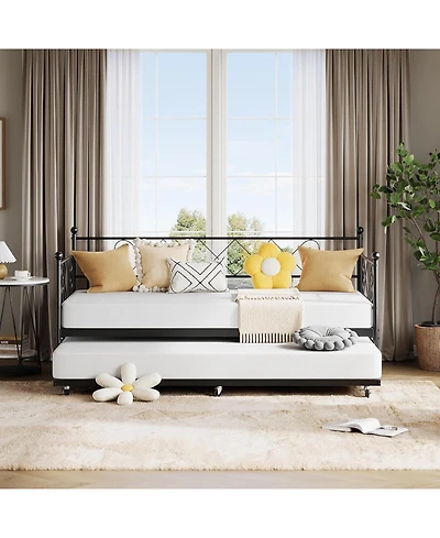 gaomon Daybed with Trundle Metal Twin Daybed Frame Headboard Platform Sofa Bed Metal Slats Living Room Guest Room