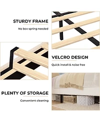 gaomon Velvet Platform Bed Frame- Sherpa Upholstered with Floral Headboard and Led Lights- Wooden Slats- No Box Spring