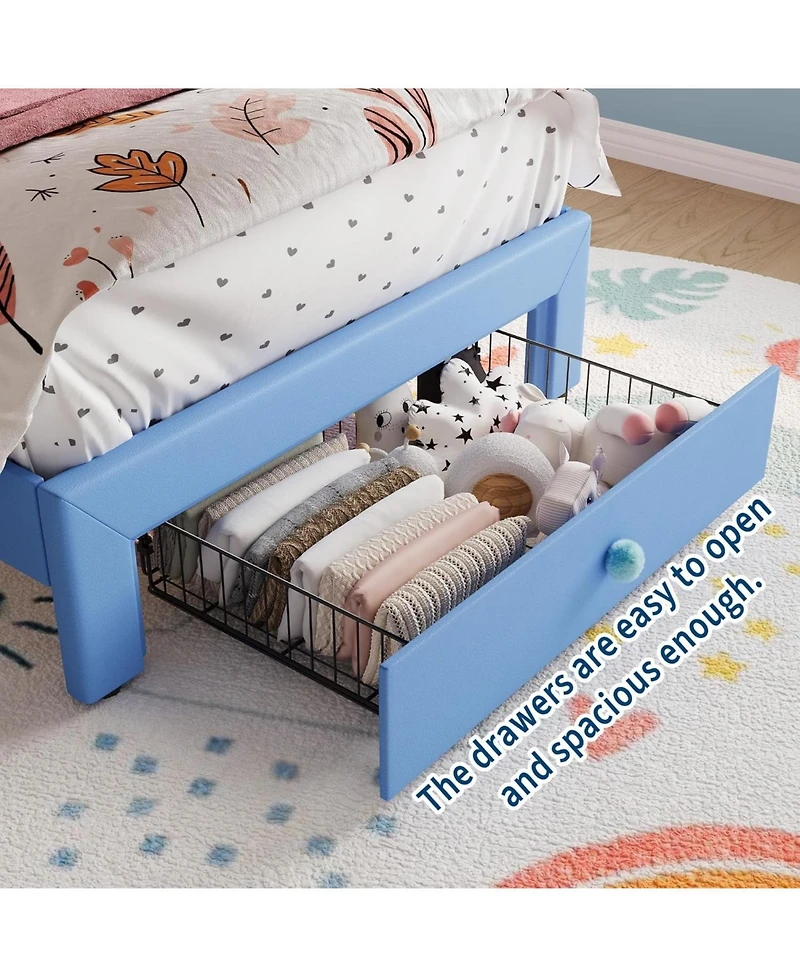 gaomon Twin Velvet Upholstered Platform Bed Led Lights Crystal Button Headboard Storage Drawer Noise-Free No Box Spring