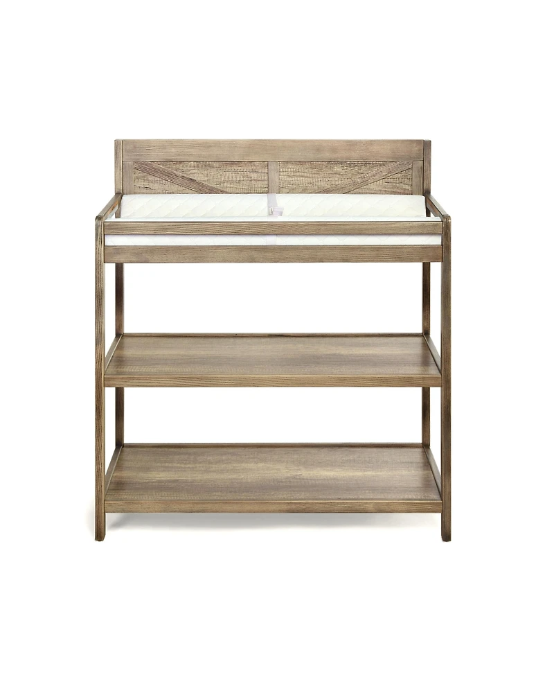 Flynama Modern Changing Table Vintage Chestnut Finish with Two Shelves and 4 Side Safety Rails Jpma Certified