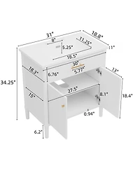 Sillysis 31 Inch Modern Freestanding Bathroom Vanity with Ceramic Sink, Mdf Cabinet, Soft Close Doors, Solid Wood Legs