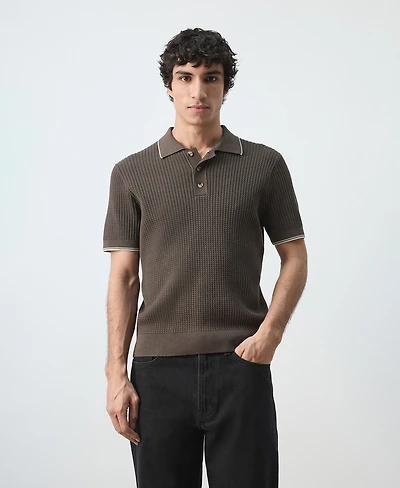 Mango Men's Fine-Knit Herringbone Polo Shirt