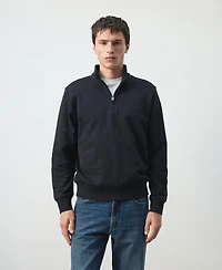 Mango Men's Cotton Zip-Neck Sweatshirt
